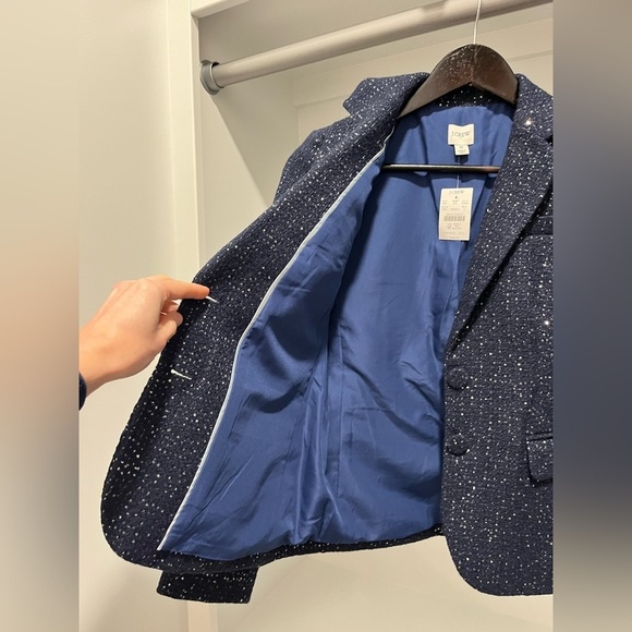 NEW J.Crew Women’s Navy Tweed Silver Sequin Schoolboy Blazer size 0 academia - Picture 7 of 11